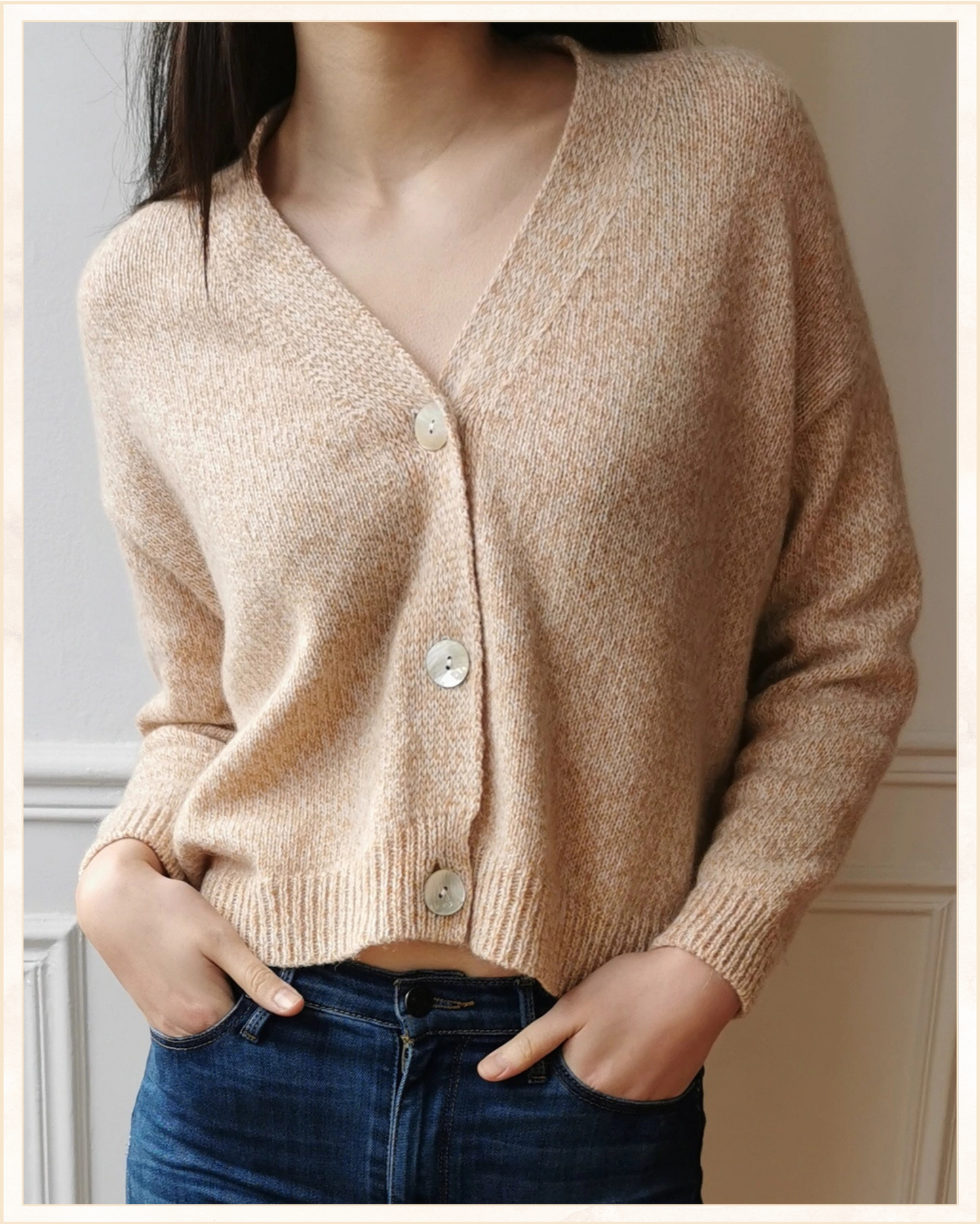 Cardigan in lana mélange con bottoni madreperla