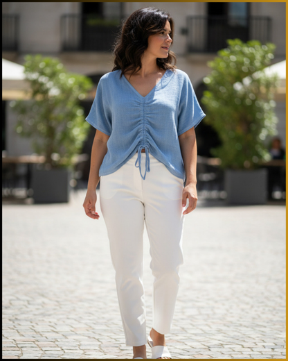 Top in lino e cotone