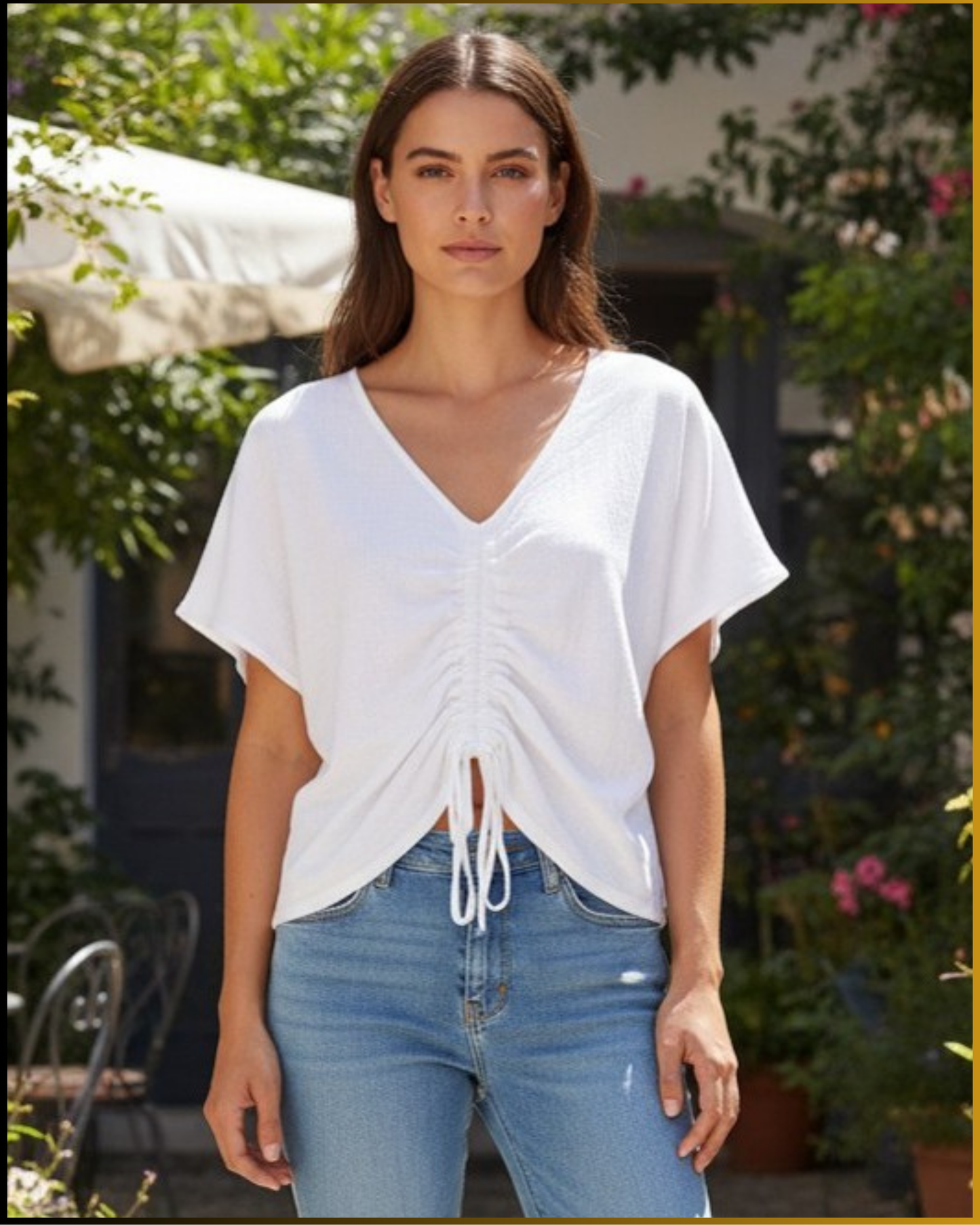 Top in lino e cotone