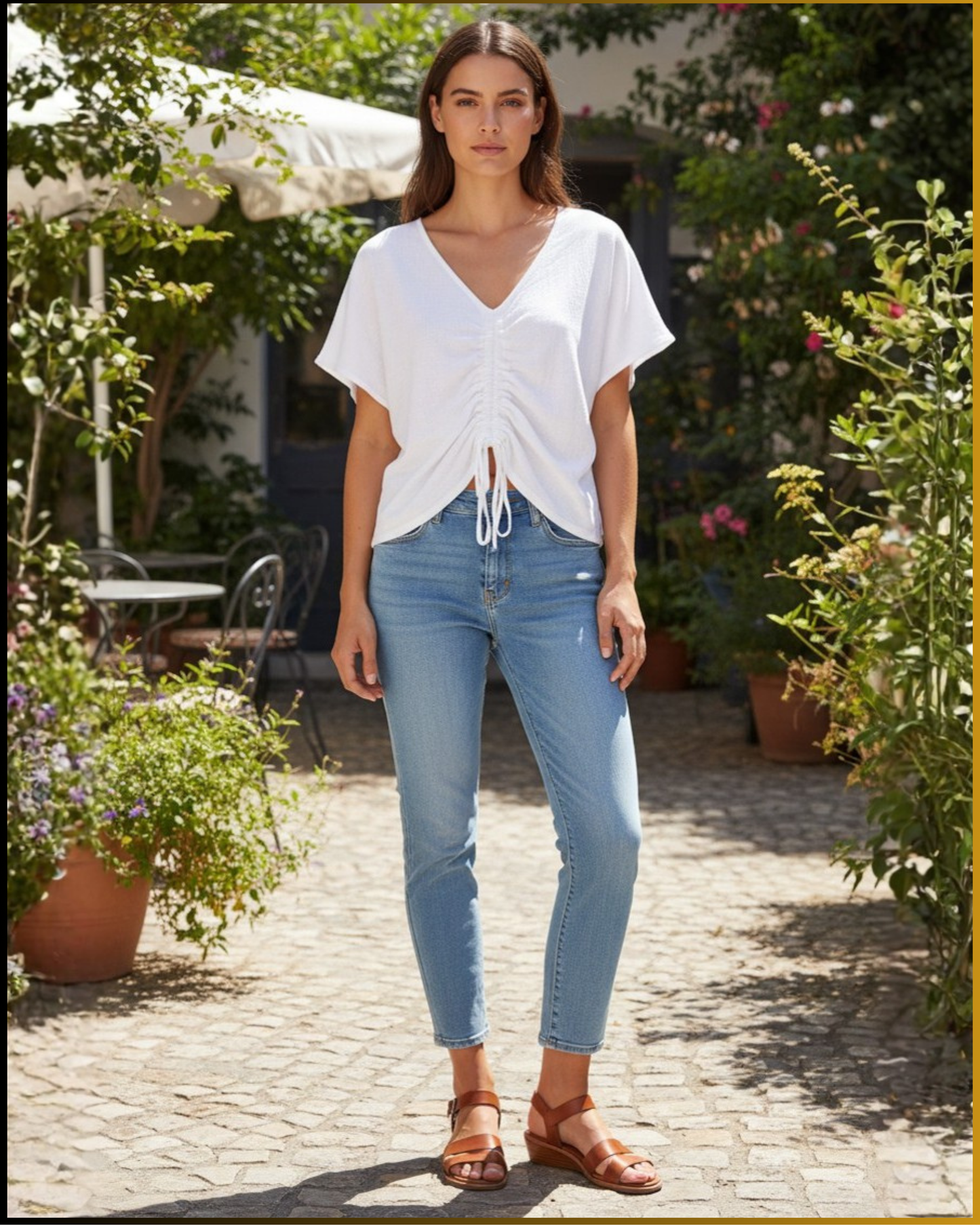 Top in lino e cotone