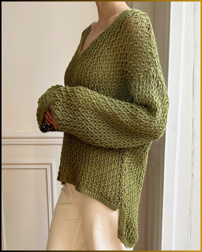 Maglione oversize in cotone con scollo a V