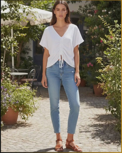 Top in lino e cotone